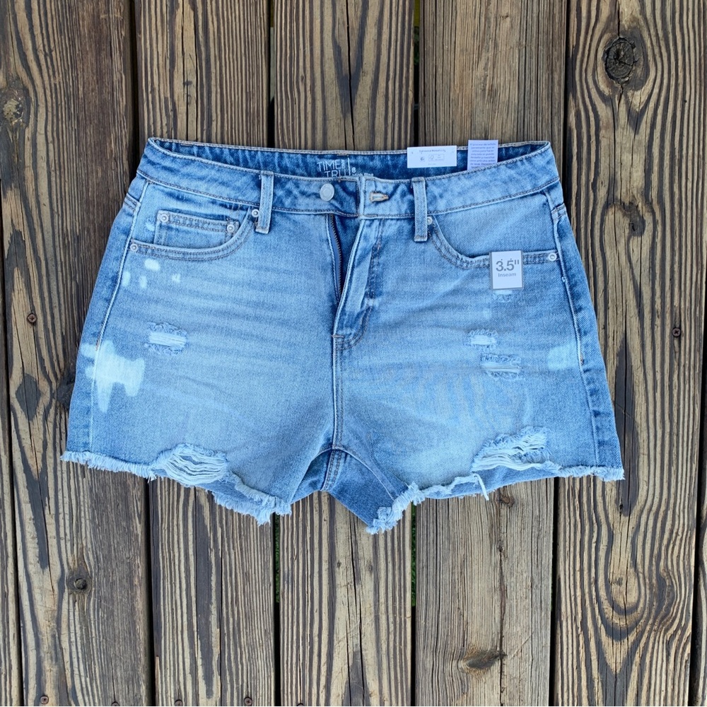 Time and Tru Blue Distressed Jean Shorts High-Waisted